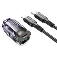 Автомобільний зарядний пристрій Borofone BZ29A Talented PD36W+QC3.0 (1USB-A/1C) + кабель Type-C to Lightning - Transparent purple