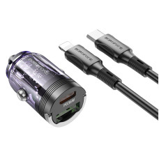 Автомобільний зарядний пристрій Borofone BZ29A Talented PD36W+QC3.0 (1USB-A/1C) + кабель Type-C to Lightning - Transparent purple
