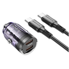Автомобільний зарядний пристрій Borofone BZ29B Outstanding PD36W (2USB-C) + кабель Type-C to Type-C - Transparent purple