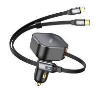 Caricabatterie per auto Hoco NZ13 Clever PD30W + cavo retrattile Type-C e Lightning - Nero
