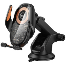 Автотримач з БЗП Hoco HW34 Blue whale 3-axis linkage wireless 15W (center console) - Black