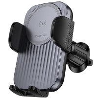 Автодержатель с Беспроводное зарядное устройство Borofone BH221 Path 15W (air outlet) - Black / Metal gray