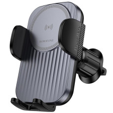 Автодержатель с Беспроводное зарядное устройство Borofone BH221 Path 15W (air outlet) - Black / Metal gray