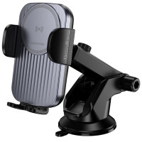 Автодержатель с Беспроводное зарядное устройство Borofone BH222 Leading 15W (center console) Black / Metal gray