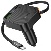 Автомобільний зарядний пристрій Hoco NZ18 Guardian PD65W with retractable cable (1USB-A/2C) - Black