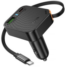 Автомобільний зарядний пристрій Hoco NZ18 Guardian PD65W with retractable cable (1USB-A/2C) - Black