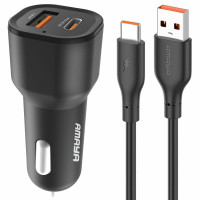 Автомобільний зарядний пристрій Amaya ACC-06 PD30W+QC3.0 total 48W (1USB-A/1C) + кабель USB to Type-C - Black