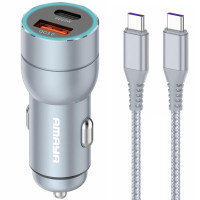 Автомобильное зарядное устройство Amaya ACC-CC08 PD20W+QC3.0 total 43W (1USB-A/1C) + кабель Type-C to Type-C - Gray