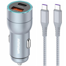 Автомобільний зарядний пристрій Amaya ACC-CC08 PD20W+QC3.0 total 43W (1USB-A/1C) + кабель Type-C to Type-C - Gray