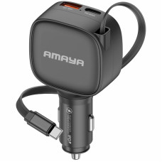 Автомобильное зарядное устройство Amaya ACC-12C PD57.5W+QC3.0 total 84W (1USB-A/1C) with retractable cable Type-C - Black