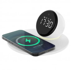 Бездротовий зарядний пристрій WIWU Wi-W017 15W Wireless Charger+Digital Alarm+Bluetooth Speaker - White