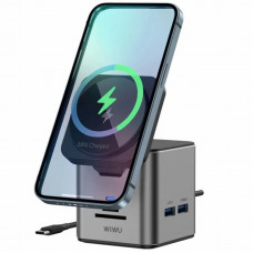 Бездротовий зарядний пристрій + HUB WIWU Wi-W025 Cub 9in1 USB-C - Gray