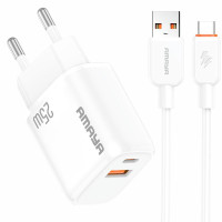 Сетевое зарядное устройство Amaya E213D PD25W+QC3.0 (1USB-A/1C) + кабель USB to Type-C White