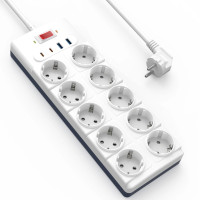 Удлинитель WIWU S008 Power Strip PD20W (2USB-A/2C/10xSocket) (2m) - White