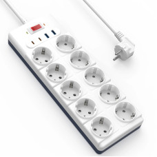 Подовжувач WIWU S008 Power Strip PD20W (2USB-A/2C/10xSocket) (2m) - White