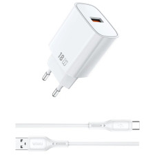 Сетевое зарядное устройство WIWU G006 Essen QC3.0 18W GaN (1USB-A) + кабель USB to Type-C - White