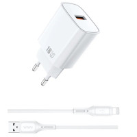 Мережевий зарядний пристрій WIWU G006 Essen QC3.0 18W GaN (1USB-A) + кабель USB to Lightning - White
