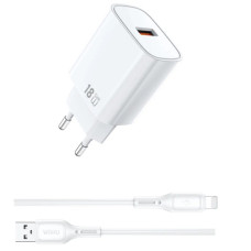Сетевое зарядное устройство WIWU G006 Essen QC3.0 18W GaN (1USB-A) + кабель USB to Lightning - White
