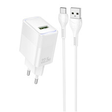 Сетевое зарядное устройство Hoco CS111A Lounge QC3.0 22.5W (1USB-A) + кабель USB to Type-C White