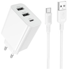 Сетевое зарядное устройство Borofone BA105A Stellar 15W (2USB-A/1C) + кабель USB to Type-C - White