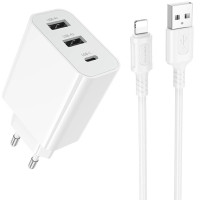 Мережевий зарядний пристрій Borofone BA105A Stellar 15W (2USB-A/1C) + кабель USB to Lightning White