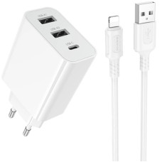 Сетевое зарядное устройство Borofone BA105A Stellar 15W (2USB-A/1C) + кабель USB to Lightning - White