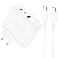Мережевий зарядний пристрій Borofone BN11 Imperial PD100W+QC3.0 (1USB-A/2C) + кабель Type-C to Type-C White