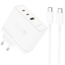 Сетевое зарядное устройство Borofone BN11 Imperial PD100W+QC3.0 (1USB-A/2C) + кабель Type-C to Type-C - White