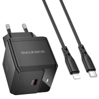 Мережевий зарядний пристрій Borofone BN18 Intenso PD20W (1USB-C) + кабель Type-C to Lightning - Black