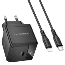 Сетевое зарядное устройство Borofone BN18 Intenso PD20W (1USB-C) + кабель Type-C to Lightning - Black