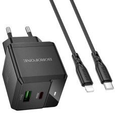 Сетевое зарядное устройство Borofone BN19 Intenso PD20W+QC3.0 (1USB-A/1C) + кабель Type-C to Lightning - Black