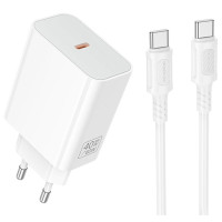 Сетевое зарядное устройство Borofone BA109A Star PD40W (1USB-C) + кабель Type-C to Type-C White