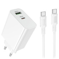 Мережевий зарядний пристрій Borofone BA108A Stellar PD30W+QC3.0 (1USB-A/1C) + кабель Type-C to Type-C - White