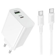 Мережевий зарядний пристрій Borofone BA108A Stellar PD30W+QC3.0 (1USB-A/1C) + кабель Type-C to Type-C - White