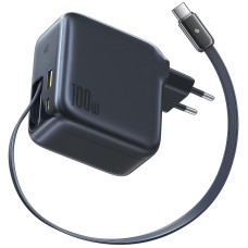 Сетевое зарядное устройство Baseus EnerCore CJ11 PD100W+QC3.0 with retractable cable (1USB-A/2C) (E0120M) - Cluster Black