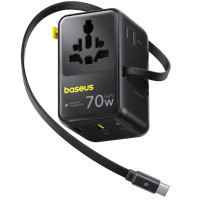 Сетевой универсальный переходник Baseus CG11 70W with retractable cable (2USB-A/3C/1Socket) (E0307E) Cosmic Black
