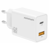 Мережевий зарядний пристрій Amaya E221D PD25W+QC3.0 (1USB-A/1C) White