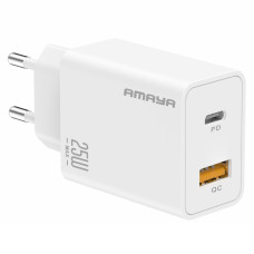 Мережевий зарядний пристрій Amaya E221D PD25W+QC3.0 (1USB-A/1C) White