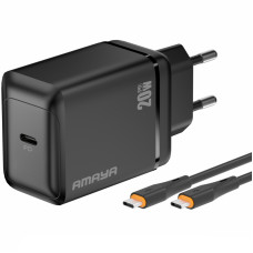 Сетевое зарядное устройство Amaya E218S PD20W+QC3.0 (1USB-C) + кабель Type-C to Type-C Black