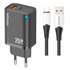Мережевий зарядний пристрій Amaya E215D PD25W+QC3.0 (1USB-A/1C) + кабель USB to Type-C Black