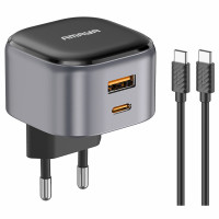 Сетевое зарядное устройство Amaya E211D PD20W+QC3.0 (1USB-A/1C) + кабель Type-C to Type-C Black