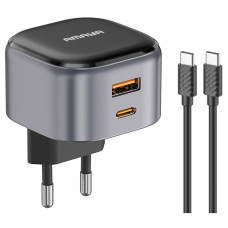 Сетевое зарядное устройство Amaya E211D PD20W+QC3.0 (1USB-A/1C) + кабель Type-C to Type-C Black
