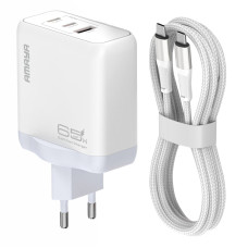Мережевий зарядний пристрій Amaya E780T PD45W+QC3.0 GaN (1USB-A/2C) + кабель Type-C to Type-C White