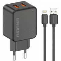 Мережевий зарядний пристрій Amaya E110L 2.4A (2USB-A) + кабель USB to Lightning Black