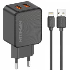 Мережевий зарядний пристрій Amaya E110L 2.4A (2USB-A) + кабель USB to Lightning Black