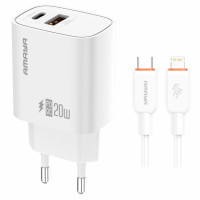 Мережевий зарядний пристрій Amaya E74D PD20W+QC3.0 (1USB-A/1C) + кабель Type-C to Lightning White