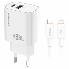 Мережевий зарядний пристрій Amaya E74D PD20W+QC3.0 (1USB-A/1C) + кабель Type-C to Lightning White
