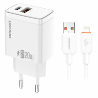Мережевий зарядний пристрій Amaya E67D PD20W+QC3.0 (1USB-A/1C) + кабель USB to Lightning White