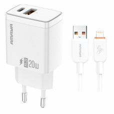 Сетевое зарядное устройство Amaya E67D PD20W+QC3.0 (1USB-A/1C) + кабель USB to Lightning White