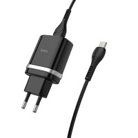 Сетевое зарядное устройство Hoco C12Q Smart QC3.0 18W (1USB-A) + кабель USB to MicroUSB Черный